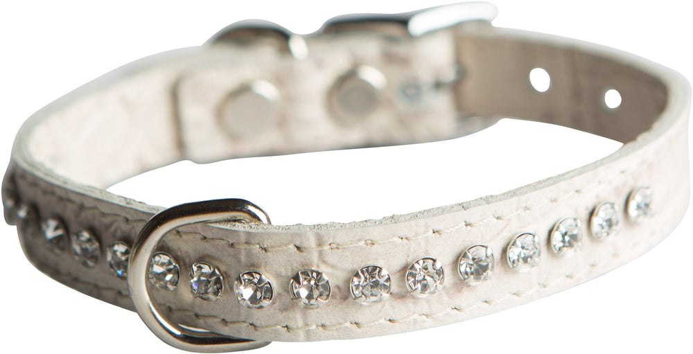Collar OmniPet Signature de cuero cocodilo con cristales perlados, ideal para paseos elegantes