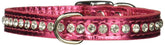 OmniPet Signature Leather Crystal Collar in metallic pink showcases sparkling rhinestones for daily charm.