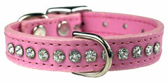 OmniPet Collar de Cuero con Cristales Rosa, ideal para paseos elegantes.