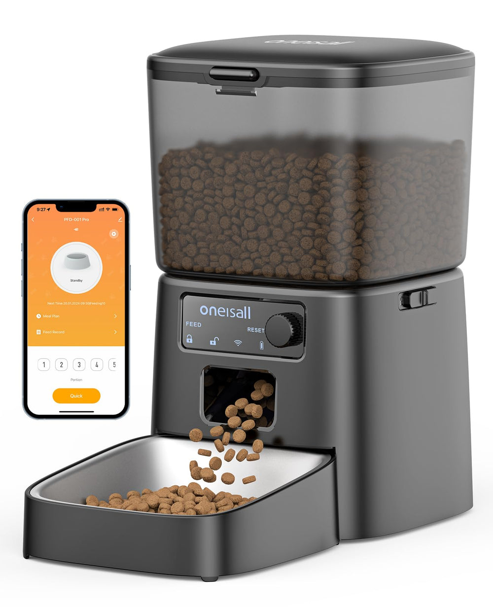 Alimentador oneisall con vista frontal para programar comidas.