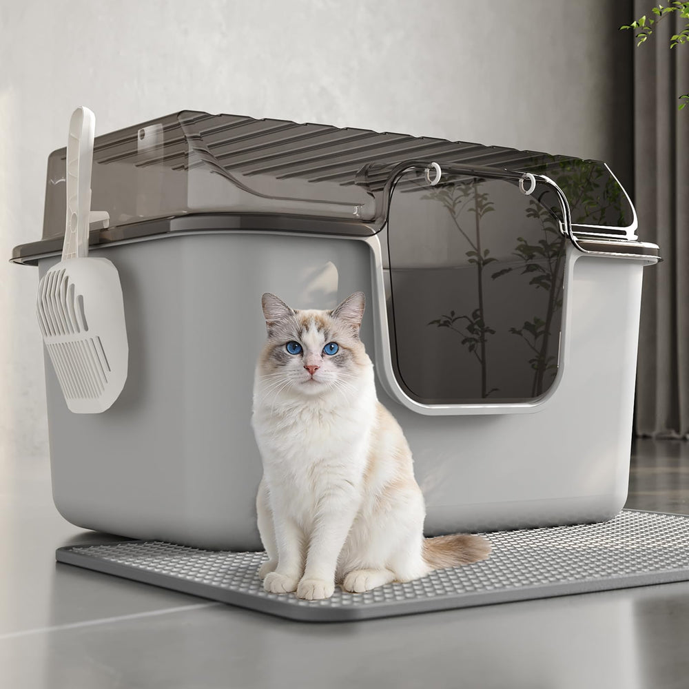 Oneluck caja de litter grande con tapa transparente para observar al gato