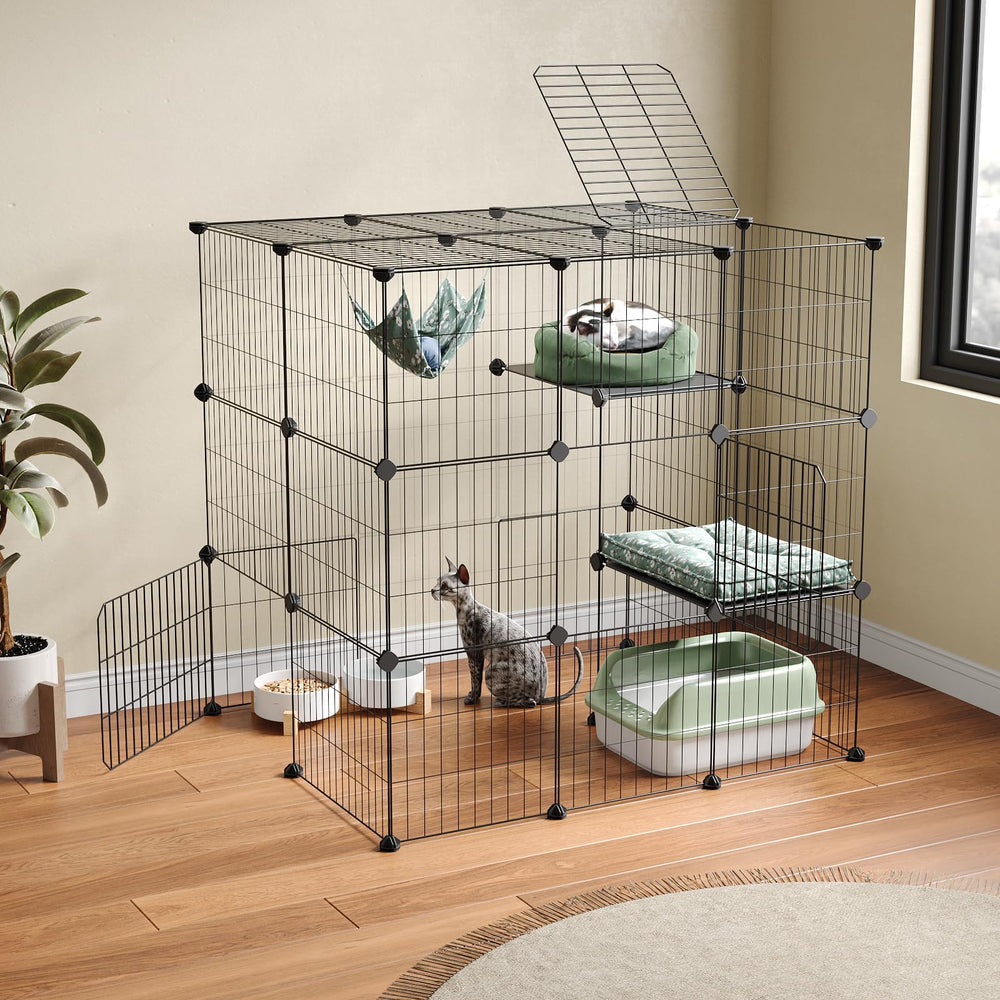 Oneluck Catio de 3 niveles ofrece amplio espacio para juego y descanso