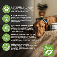 Golosinas sabor tocino de Only Natural Pet para perros tranquilos.
