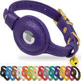 OOPSDOGGY collar de cuero AirTag morado, cómodo y seguro para localizar al gato.