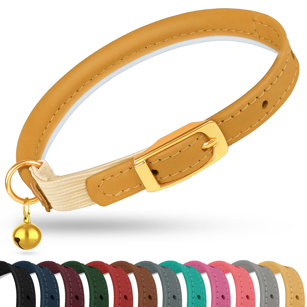 OOPSDOGGY collar gato, cuero enrollado con cascabel, cómodo para pelo largo