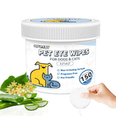 Opdent, empaque práctico de toallitas oculares para perros, limpieza rápida.