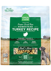 Open Farm comida para perros liofilizada pavo bolsa, práctica para viajes y servicio rápido.