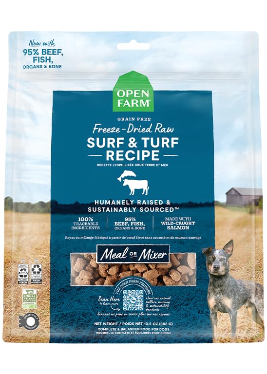 Open Farm empaque de comida deshidratada en frío para perros listo para servir