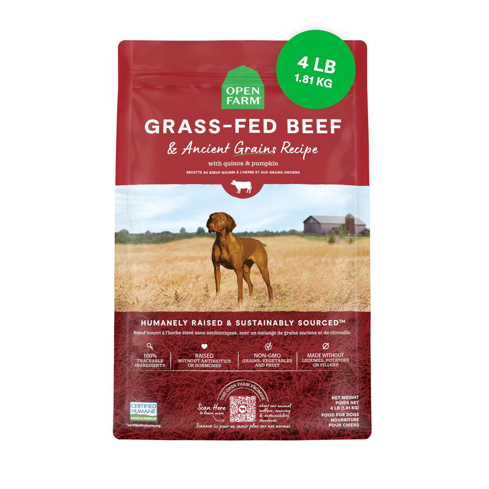 Open Farm granos antiguos en bolsa, dieta proteica para perros.