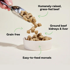 Open Farm Res carne alimentada con pasto – trozos tiernos con sabor natural.