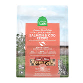 Open Farm mordiscos liofilizados de salmón y bacalao para dieta completa y sabrosa.