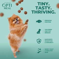 Optimeal Toy Breed: fibra prebiótica para apoyar una digestión equilibrada.