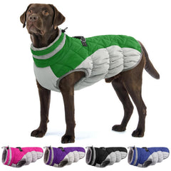 Chaqueta OUOBOB para perro grande, vista frontal, protege contra la lluvia y mantiene seco.