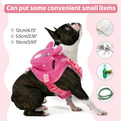 OUOBOB perro caminando con arnés mochila rosa, práctico para excursiones al aire libre.