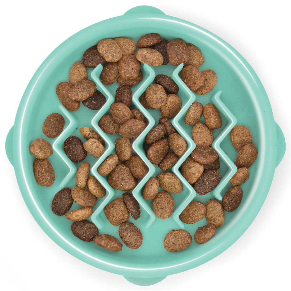 Outward Hound Fun Feeder Slo Bowl con diseño de onda mint, ayuda a comer más despacio