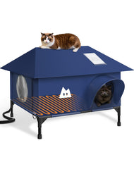 OVDIMK casa de gato exterior con techo hip ofrece refugio seco y cómodo.