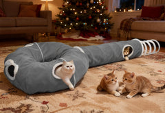 Ownpets tunel suave gris ofrece refugio cómodo para gatos.