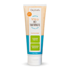 Empaque de Oxyfresh pasta dental para gatos y perros, cuidado bucal diario.