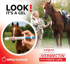 Empaque doble de OZIPCO, pasta para caballos, dos jeringas listas.