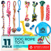 Pacific Pups Products, paquete de 11 cuerdas para perros medianos, ideal para jugar y masticar.