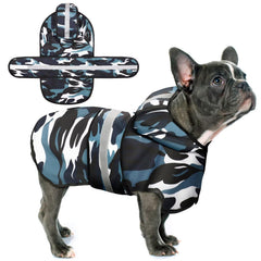 Paiaite capa de lluvia para perro con capucha azul camuflaje, mantiene al animal seco.