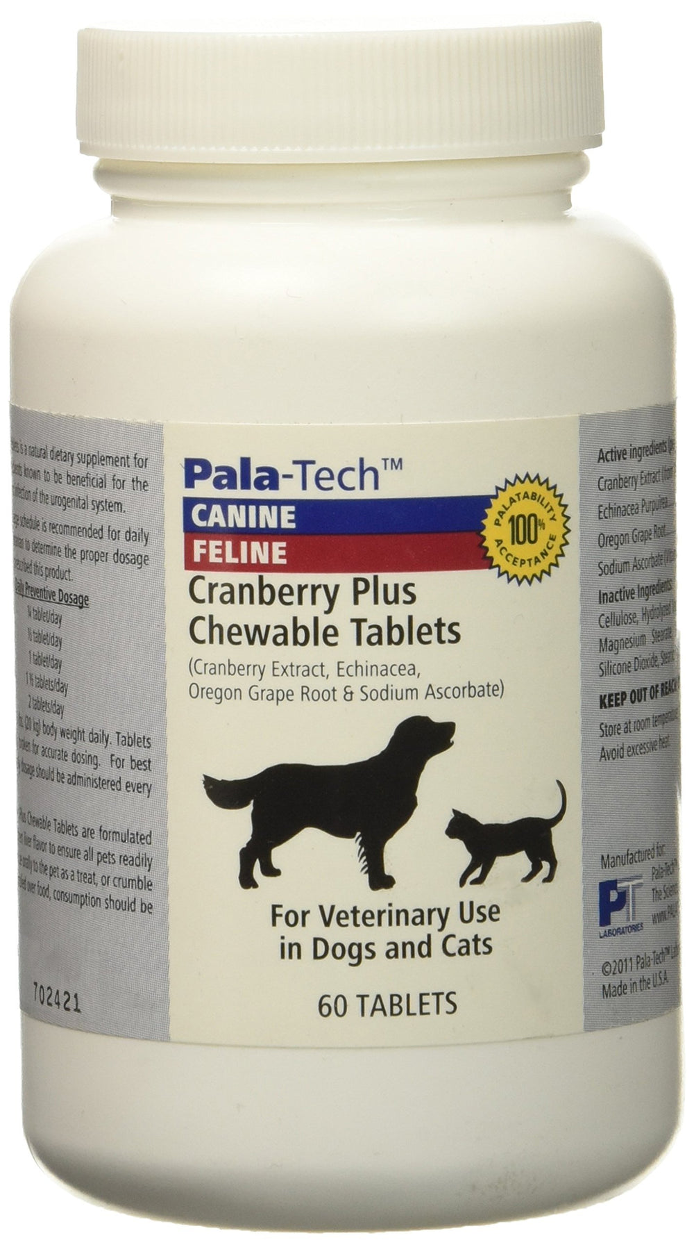 PalaTech Cranberry Plus: botella de tabletas masticables para apoyo urinario.