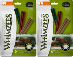 Paragon Whimzees Stix sin gluten, empaque doble, cuidado dental para perros.