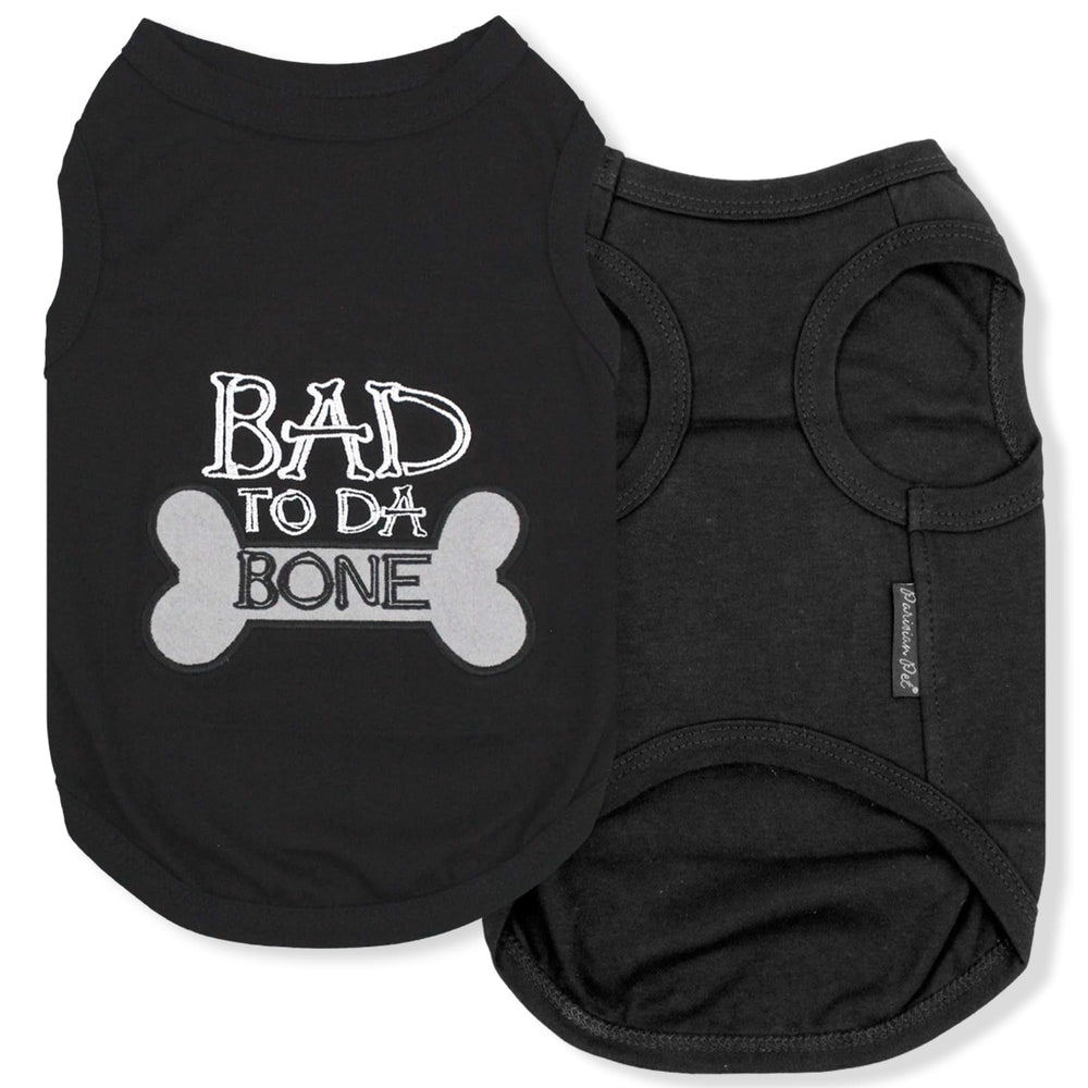 Camiseta Parisian Pet bordado Bad To Bone, estilo distintivo para paseos diarios.