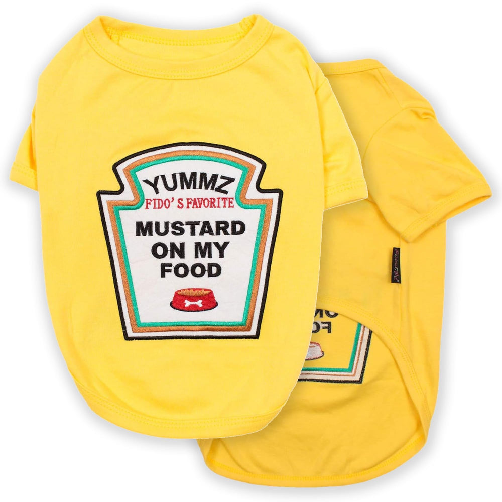 Camiseta Parisian Pet con bordado mostaza; cómodo y con estilo para paseos.