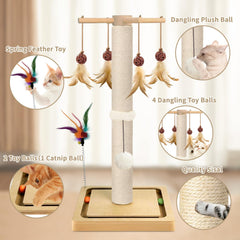 PAROTO poste sisal con bola peluche colgante para juego interactivo.