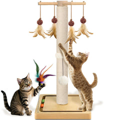 PAROTO poste para gatos con sisal y bolas colgantes, ideal para juego y arañado.