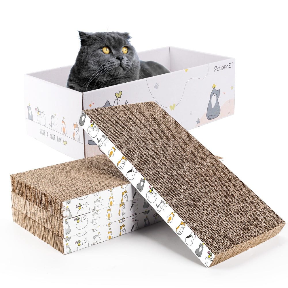 PatiencET 4 Pack: rascador de cartón con caja para gatos interiores.