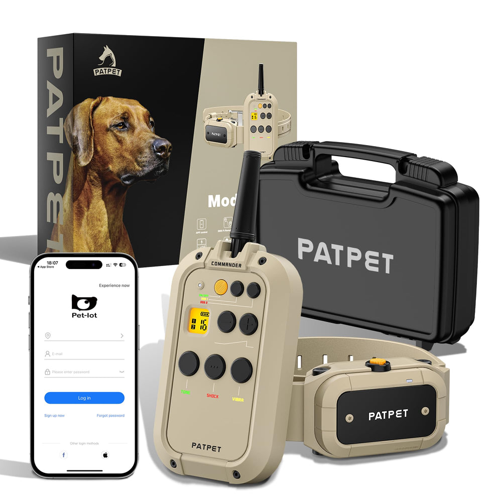 PATPET collar con aplicación: pantalla de batería en tiempo real para entrenamientos eficientes.
