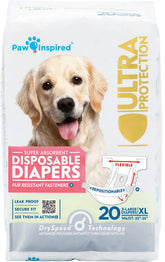 Paw Inspired pañales para perras extragrandes en calor ofrecen ajuste cómodo y protección.