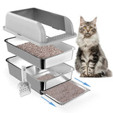 Paw Libero caja de arena estanca de acero inoxidable con tapa, seguridad para gatos grandes.
