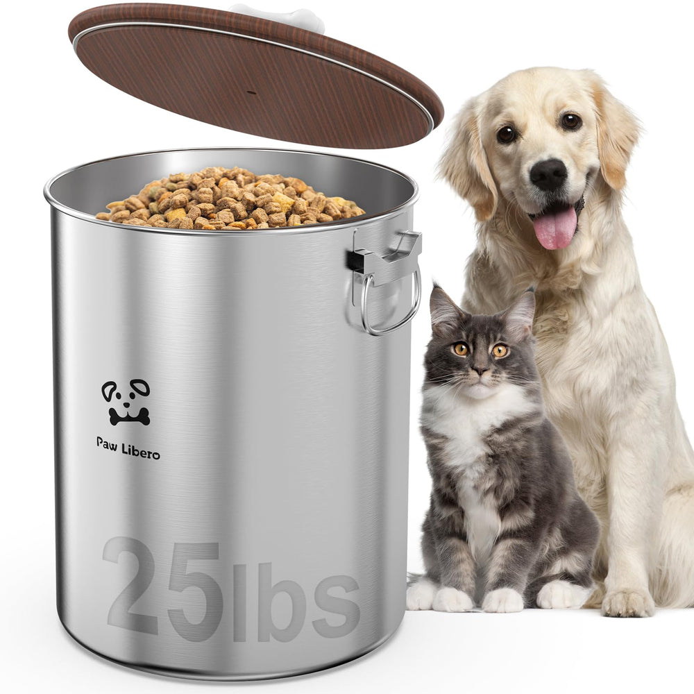 Paw Libero contenedor-alimento-perros-acero-inoxidable-frente mantiene fresca la comida