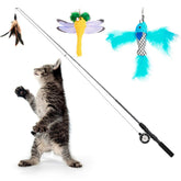 Pawaboo varita extensible para gatos en acción, juego interactivo.