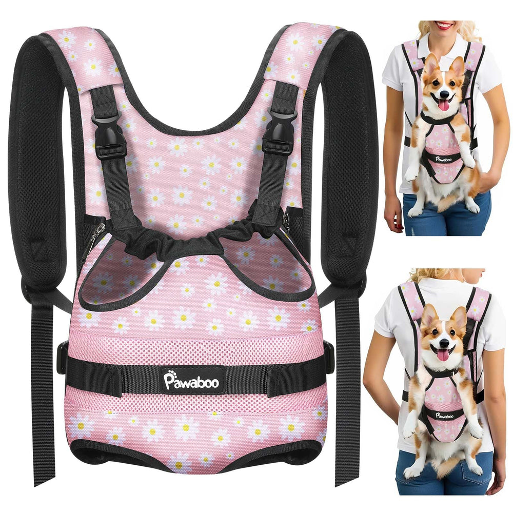 Pawaboo Mochila Portador Frontal para Perro Rosa Daisy, cómodo para paseos diarios.