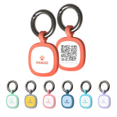 Etiqueta Pawaii con código QR para localización rápida de la mascota.