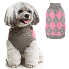 PAWCHIE suéter clásico para perro con cuello alto y cuadros, perfecto para paseos