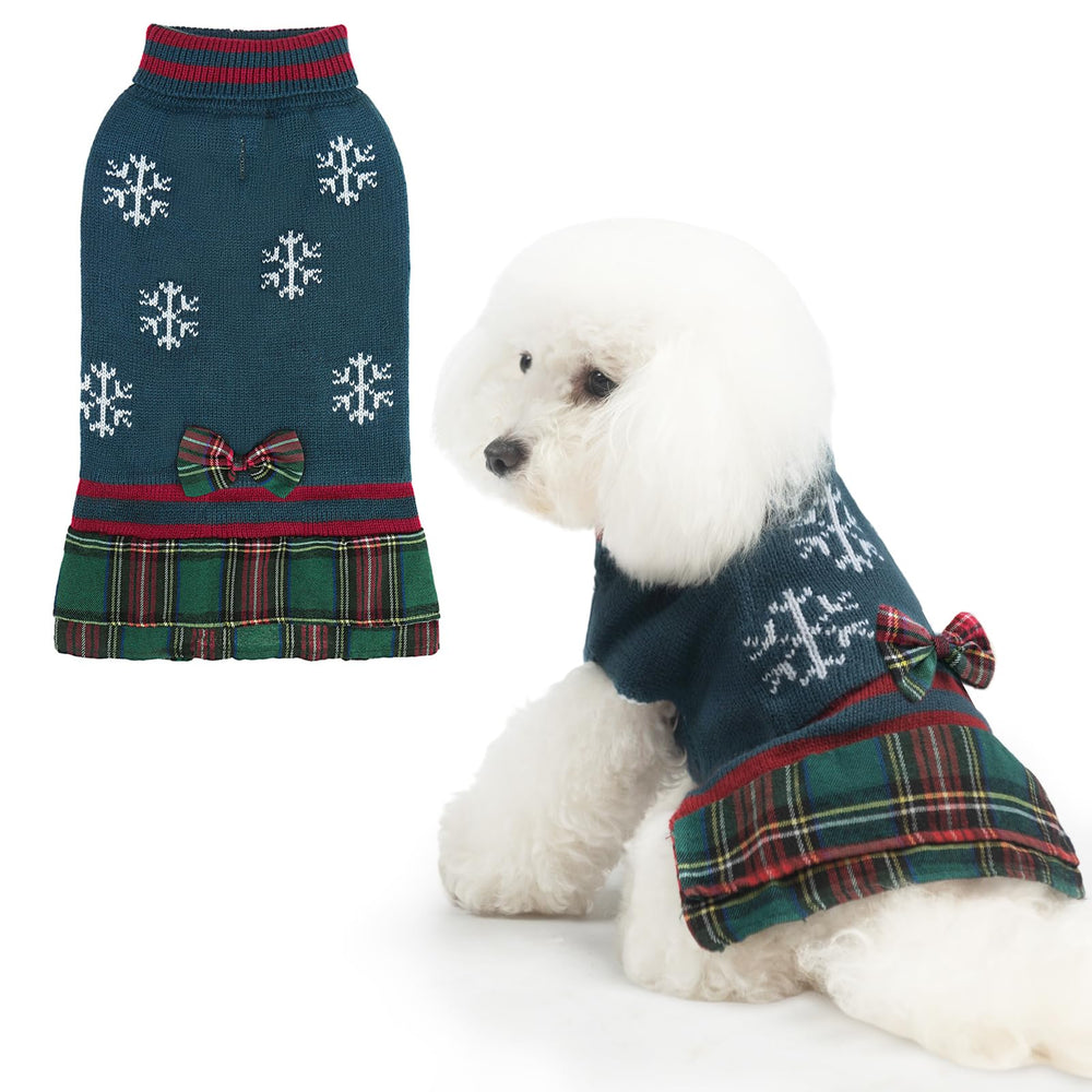 PAWCHIE suéter vestido con lazo verde XS para perros pequeños, ideal para salidas festivas.