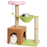 Pawfessor árbol floral para gatos, enfoque en flores, perfecto para juego y descanso