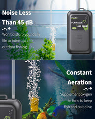 Pawfly aerador para cubos de cebo vivo mantiene oxígeno estable durante la jornada