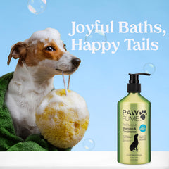PAWFUME acondicionador para perros, botella azul, hidratación suave.
