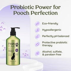 PAWFUME champú con probiótico para pelo saludable en perros.