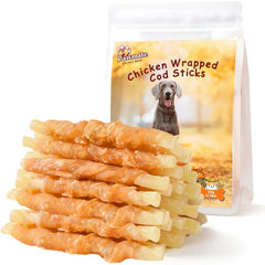 Pawmate bastones bacalao envueltos pollo, snack proteico para perros.