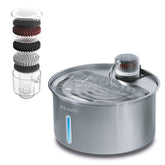 PAWSPIK PureFlow Max: fuente de acero inoxidable con nivel visible para hidratación continua.
