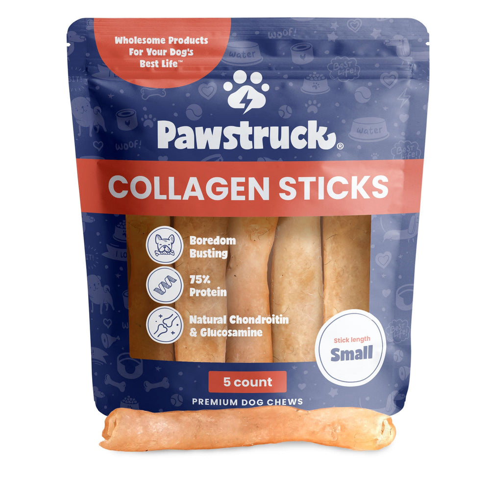 Pawstruck barritas de colágeno para perros, envase visible y masticación prolongada