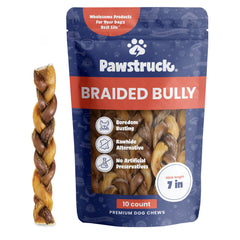 Pawstruck Bully Sticks trenzados de 7 pulgadas para masticación durable.