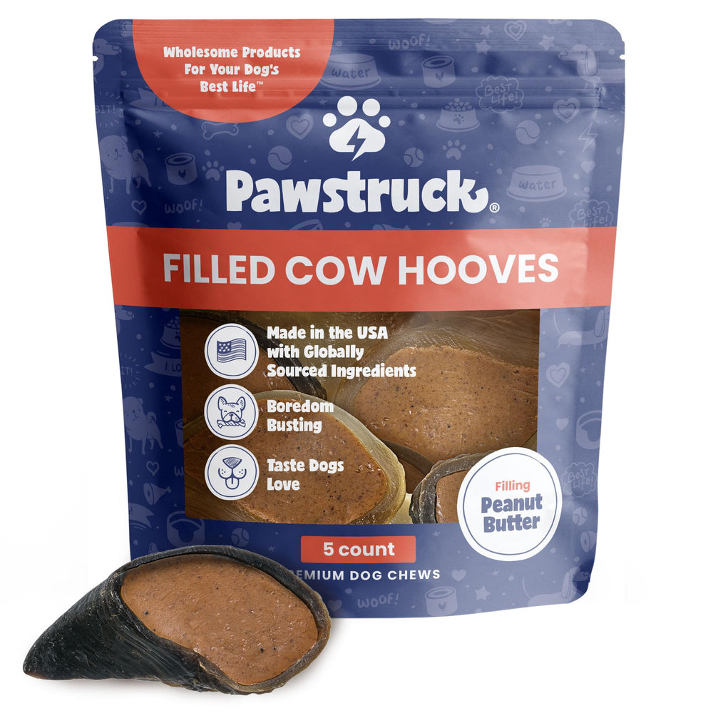 Pawstruck Herradura de vaca rellena de mantequilla de cacahuete para perros, sabrosa y duradera.